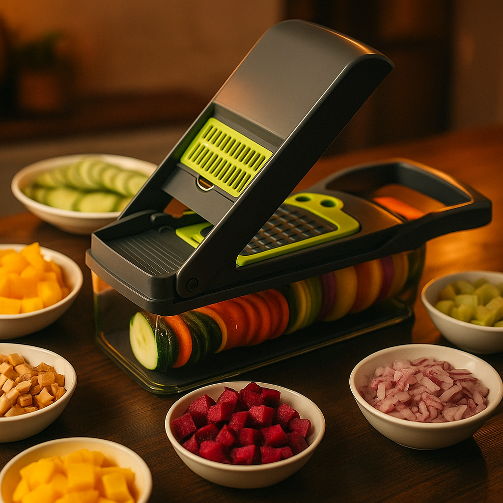 coupe-légumes multifonction à pression 16 en 1